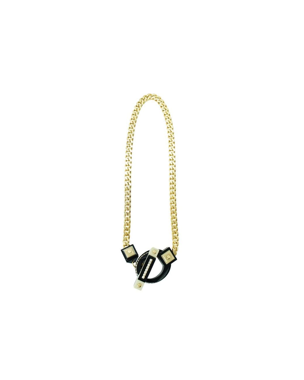 Gissa Bicalho Metallic Handmade Acrylic Necklace Deco T Closure Rectangular Cut Stone Clay