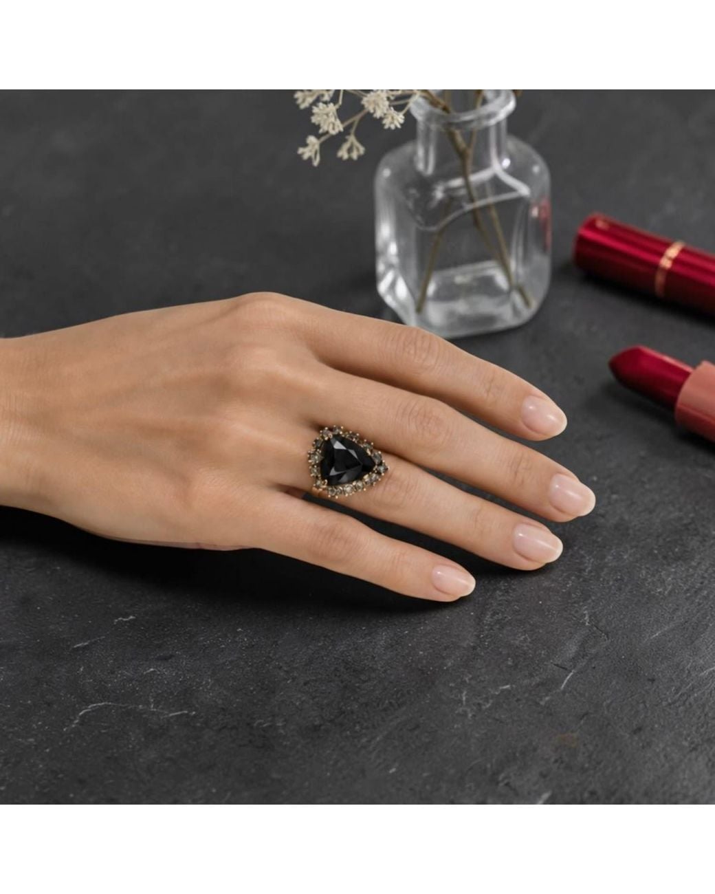 Vstyle Black Amore Heart Swarovski Crystal Ring