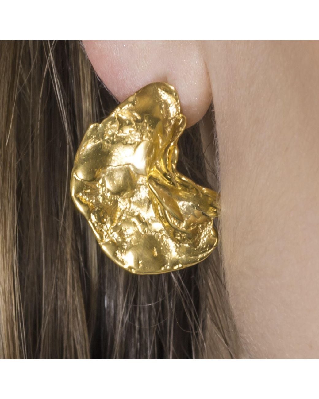 Mercela Metallic Sculptural Organic Plated Stud Earrings – Inspired By Ancient Jewelry Forms