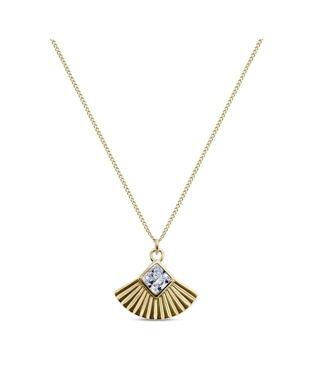 Clemence Wren Metallic Art Deco Gemstone Fan Charm Pendant Necklace