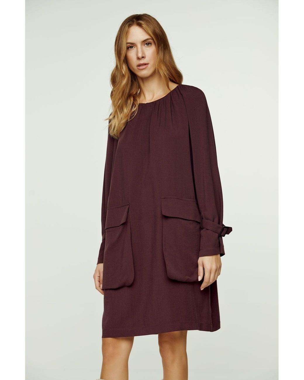Conquista Purple Burgundy Pocket Detail Tencel Dress