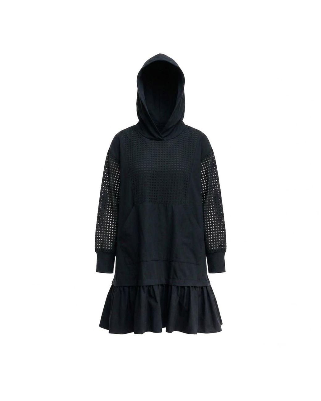 Larisa Dragna Black Hoodie-Style Dress With A Gingham Insert