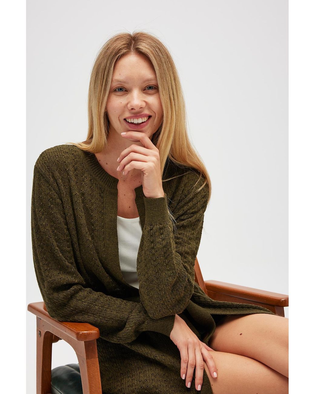 Peraluna Green Zeyna Openwork Long Cardigan