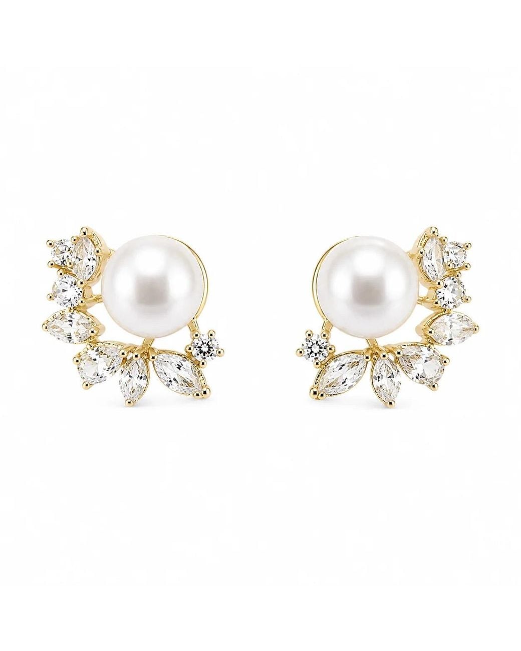 Angel Barocco Metallic Freshwater Pearl Crystal Leaf Stud Earrings