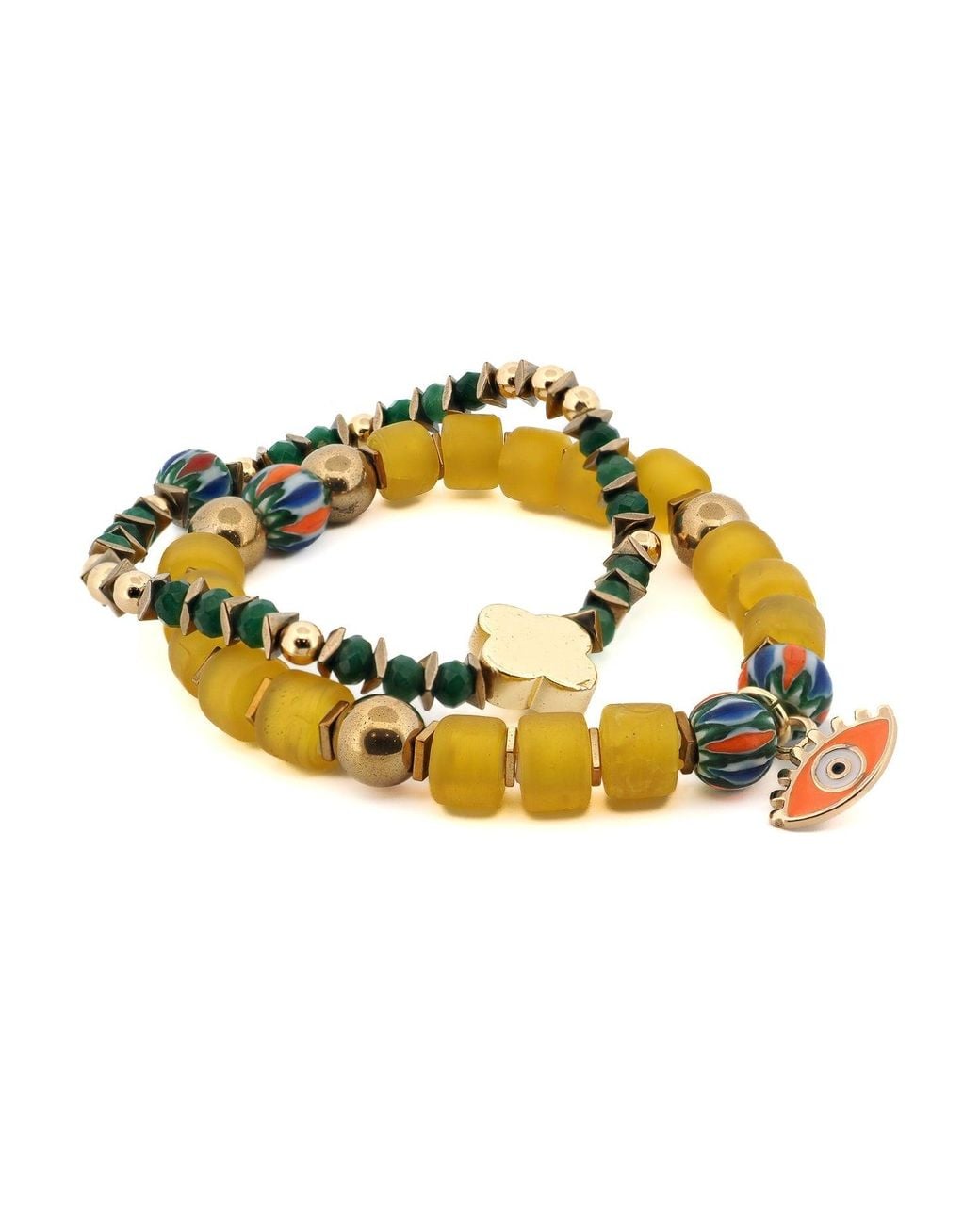 Ebru Jewelry Yellow Whispers Of The Evil Eye Beaded Bracelet Set