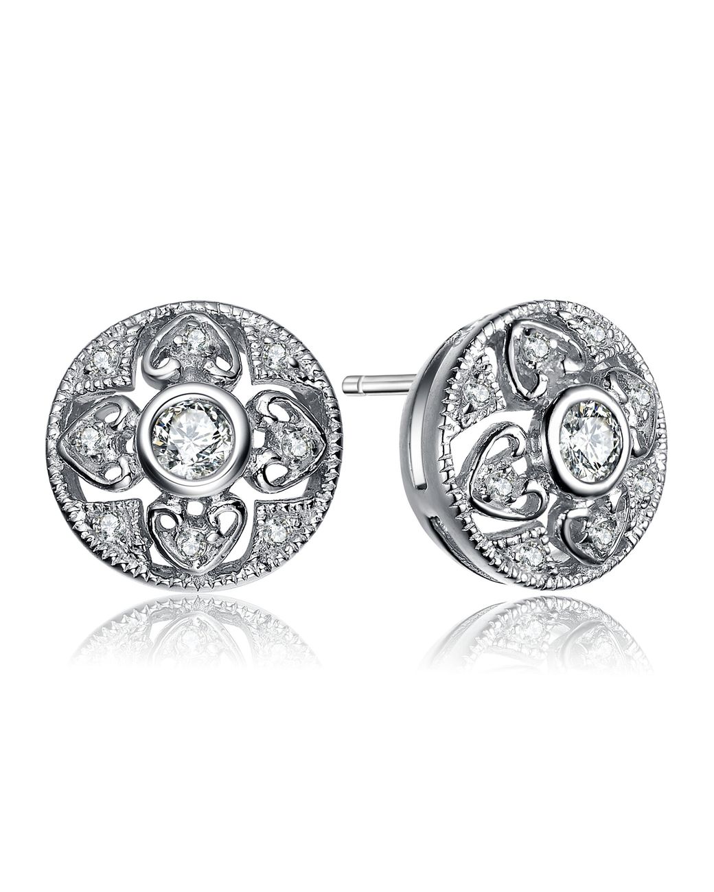 Genevive Jewelry Metallic Cz Sterling Plated Round Stud Earrings