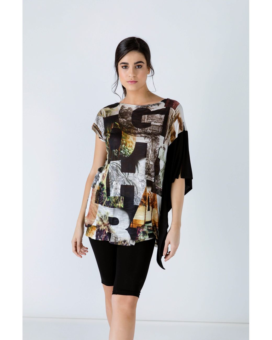 Conquista Black Asymmetric Print Tunic