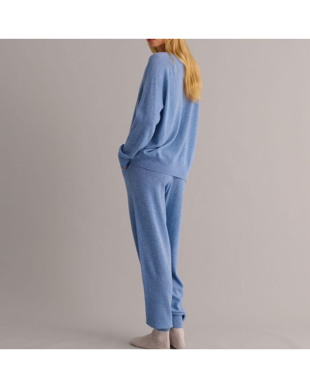Mamu Dream Blue Chambray Cashmere Cuffed Ankle Joggers