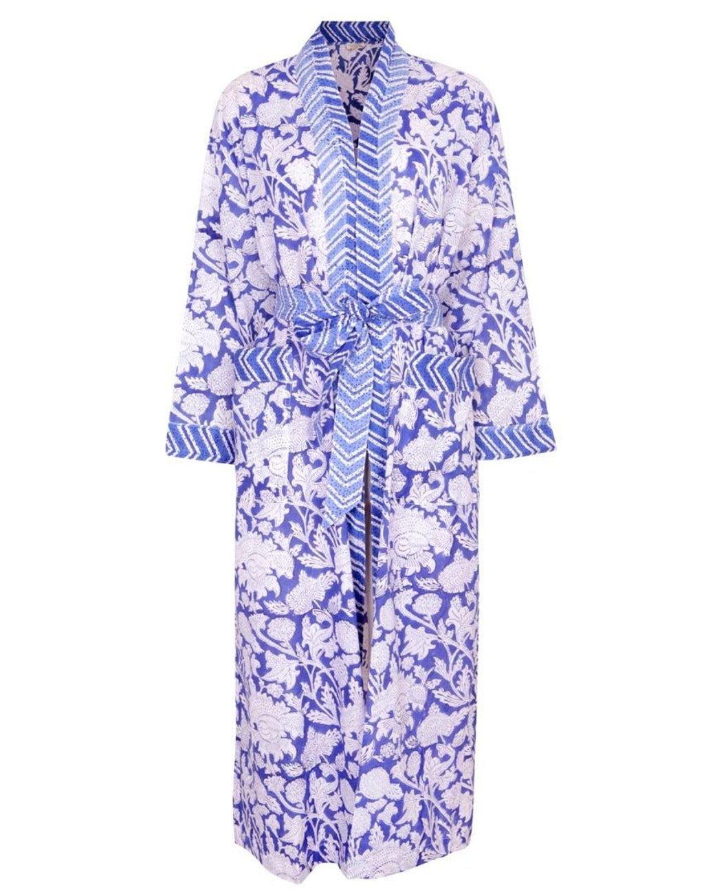 NoLoGo-chic Blue Hand Printed Kimono Robe China Cotton