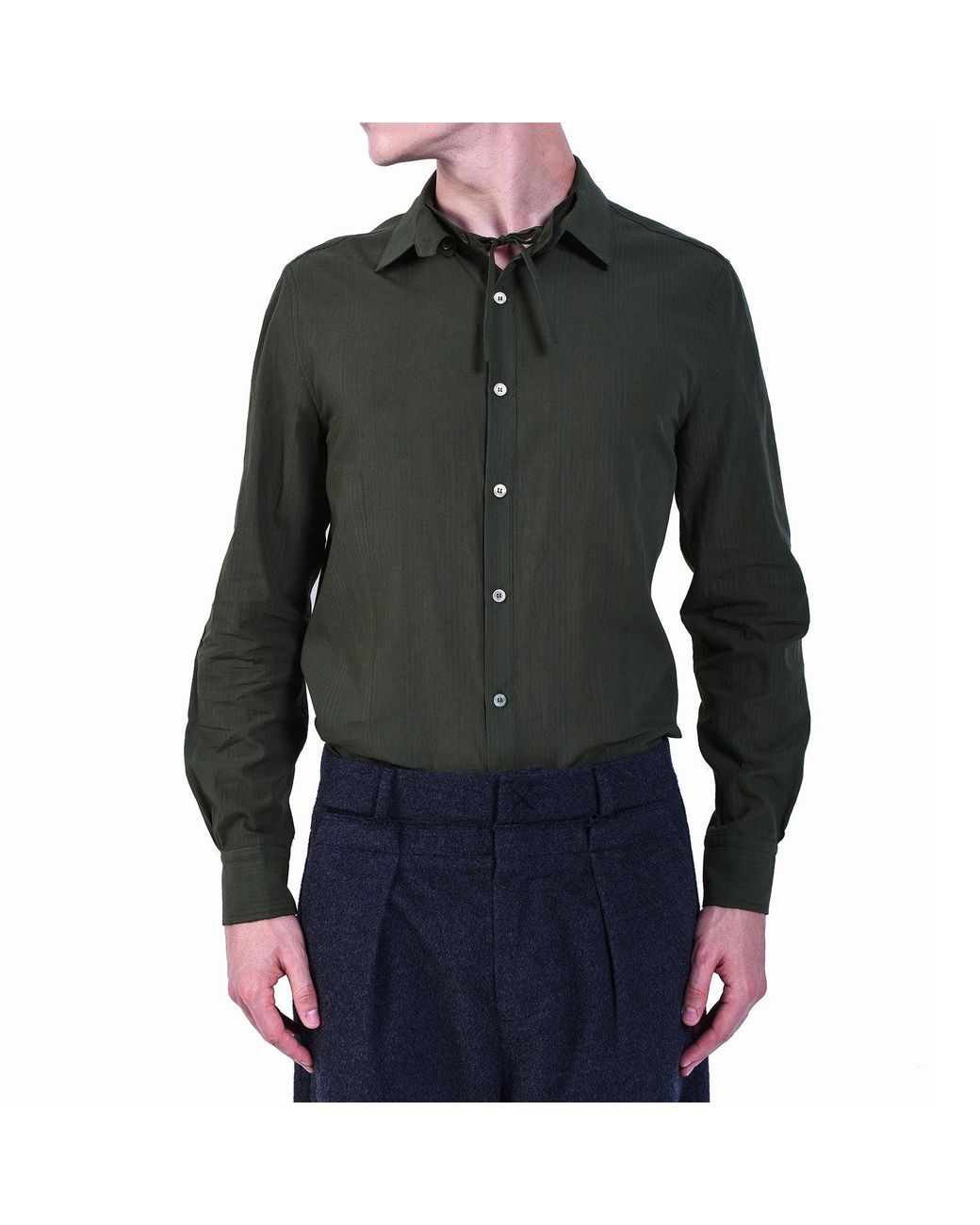 Smart and Joy Green Long-Sleeved Shirt With Double And Removable Collar for men