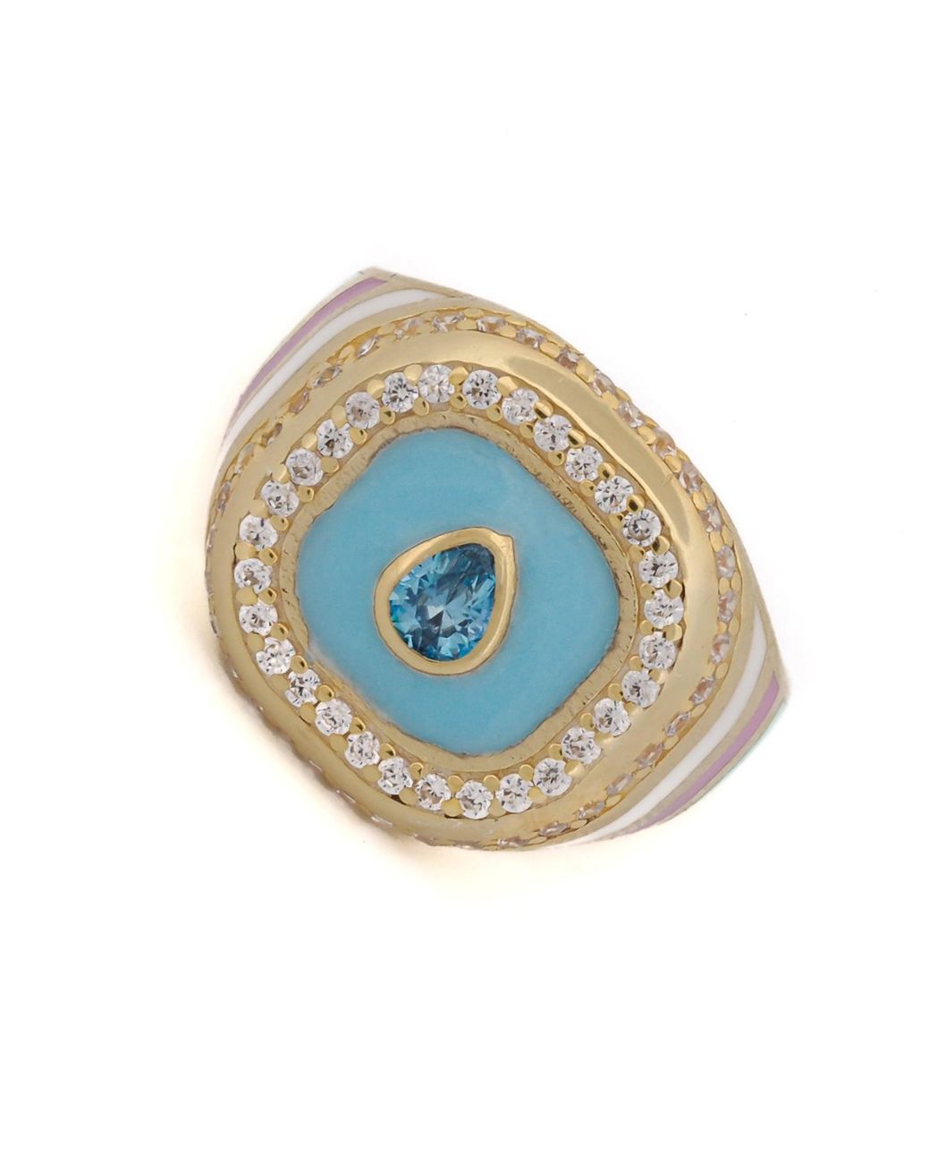 Ebru Jewelry Blue Sky Pastel Colors Diamond & Spring Statement Ring
