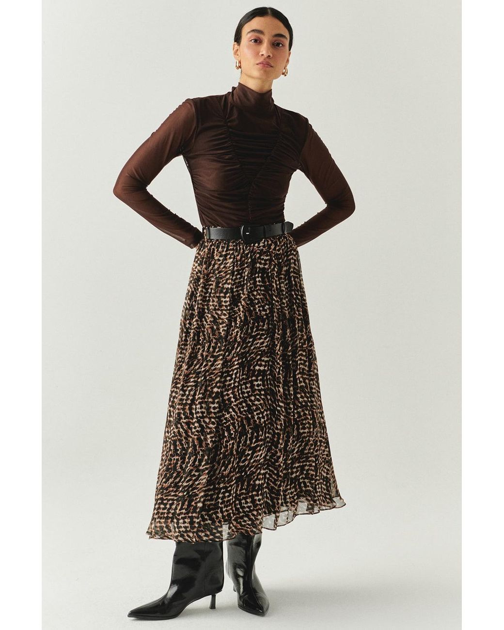 Exquise Black Drew Blouse Draped Mesh Turtleneck Blouse