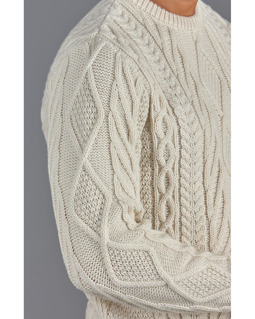 Paul James Knitwear Gray Neutrals Chunky Merino Wool Cameron Cable Jumper for men