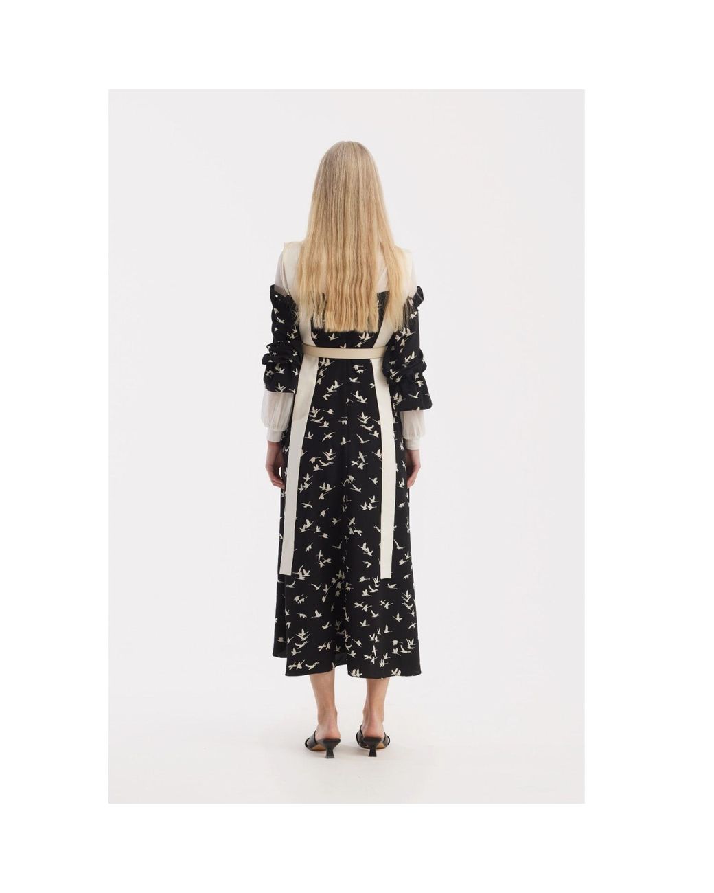 Julia Allert Black Off-Shoulder Midi Dress With Contrast Straps – Print