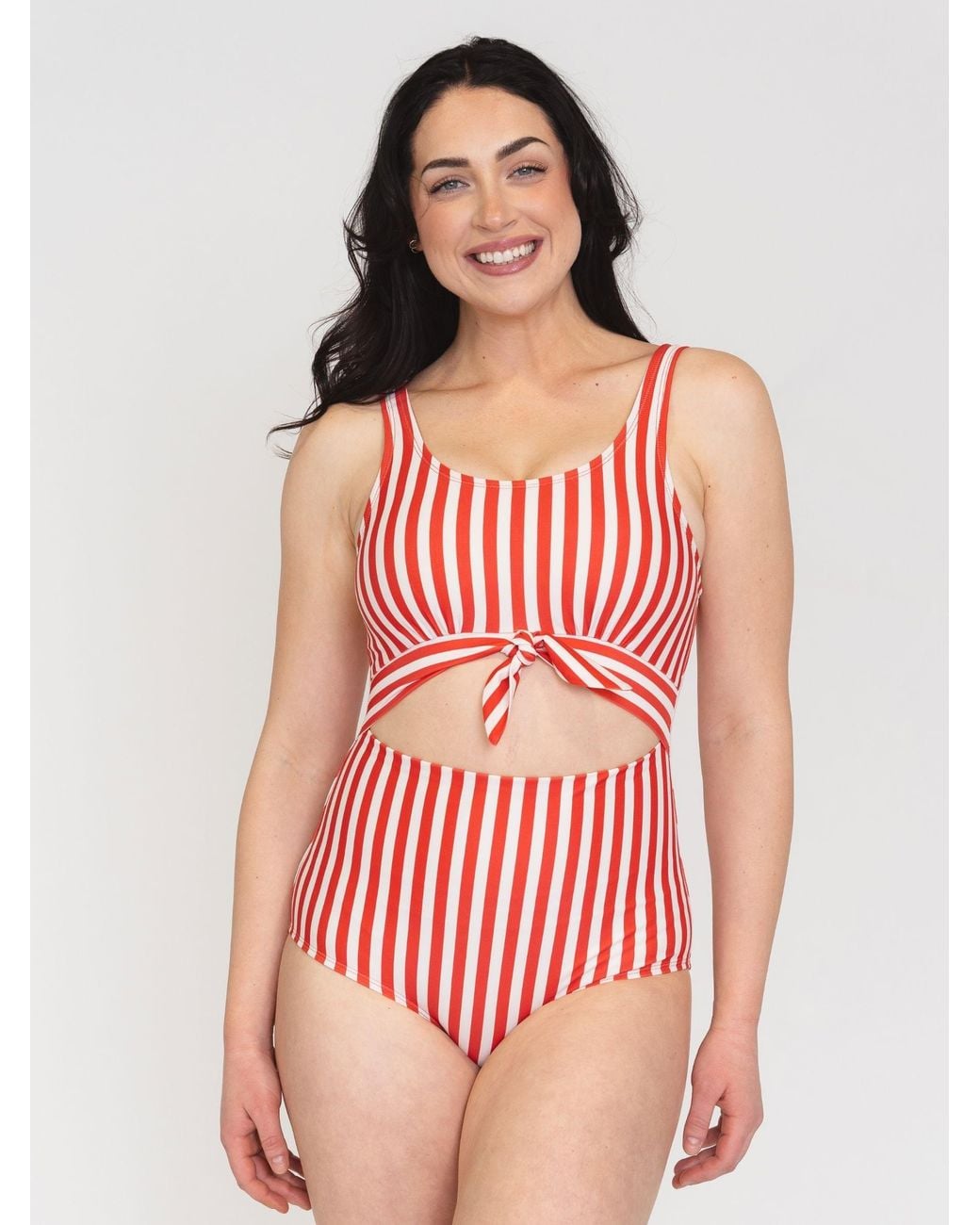 Lime Ricki Swimwear Red Stripe Knotted One-Piece