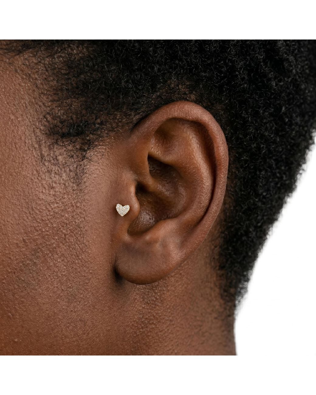 Zahav Jewelry Metallic 14K Solid 18G 8Mm Heart Pavé Cz Cluster Internally Threaded Flat Back Stud