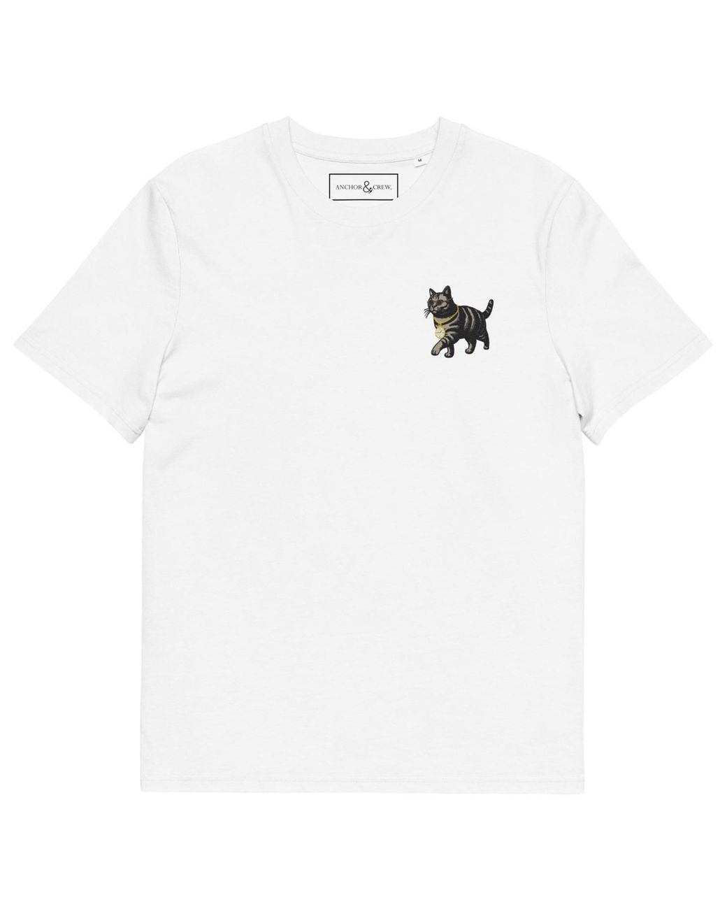 Anchor and Crew White Cool Cat Actual Life Organic Cotton Embroidered T-Shirt