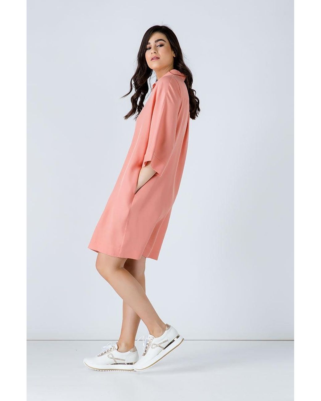 Conquista Pink Oversized Coral Tencel Dress