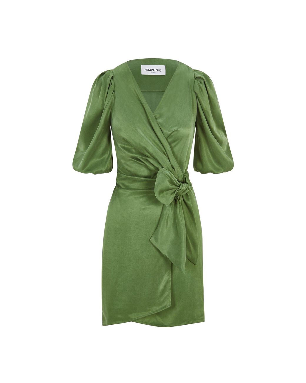 Femponiq Green Draped Vegan-Cupro Wrap Dress