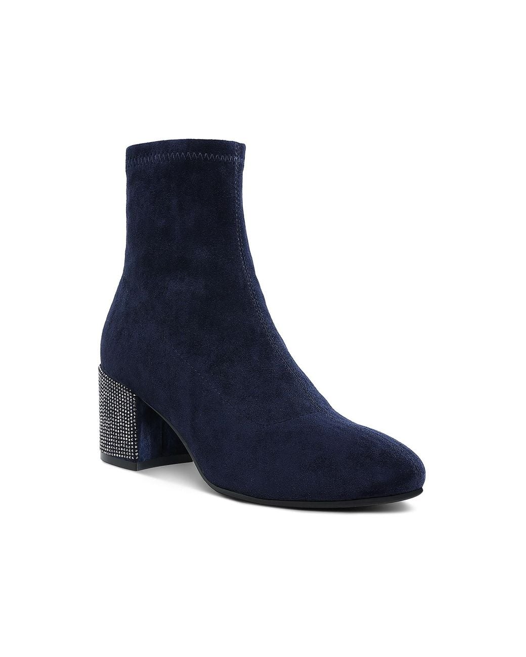 Rag & Co Blue Chena Rhinestones Embellished Block Heel Boots