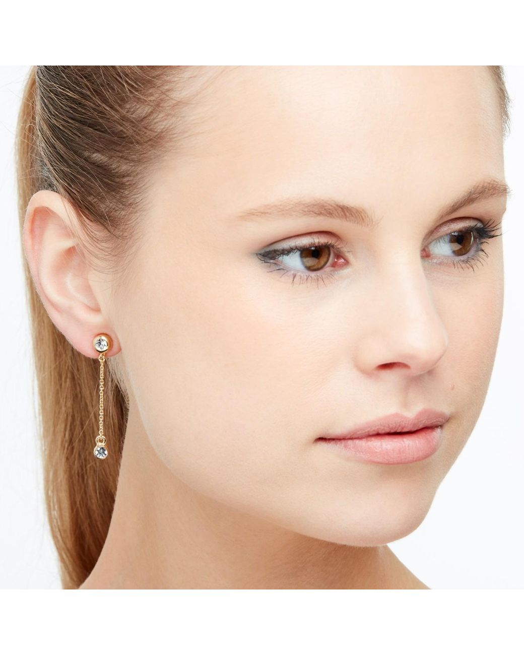 Emma Holland Jewellery Metallic Crystal Gold Chain Clip On Earrings