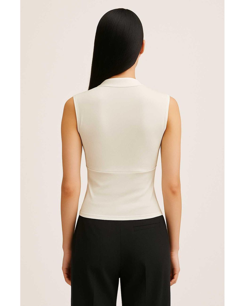 Conquista White Neutrals Cream Jersey Top With Draped V-Neck – Viscose & Elastane Blend