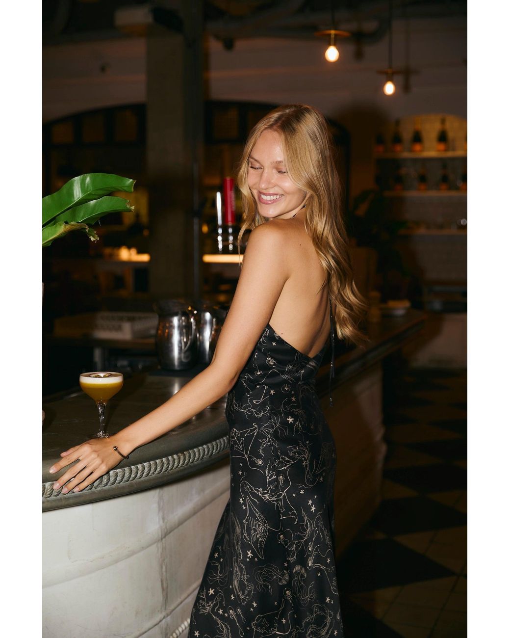 Lily Rou Black Silk Ray Halter Neck Low Back Top