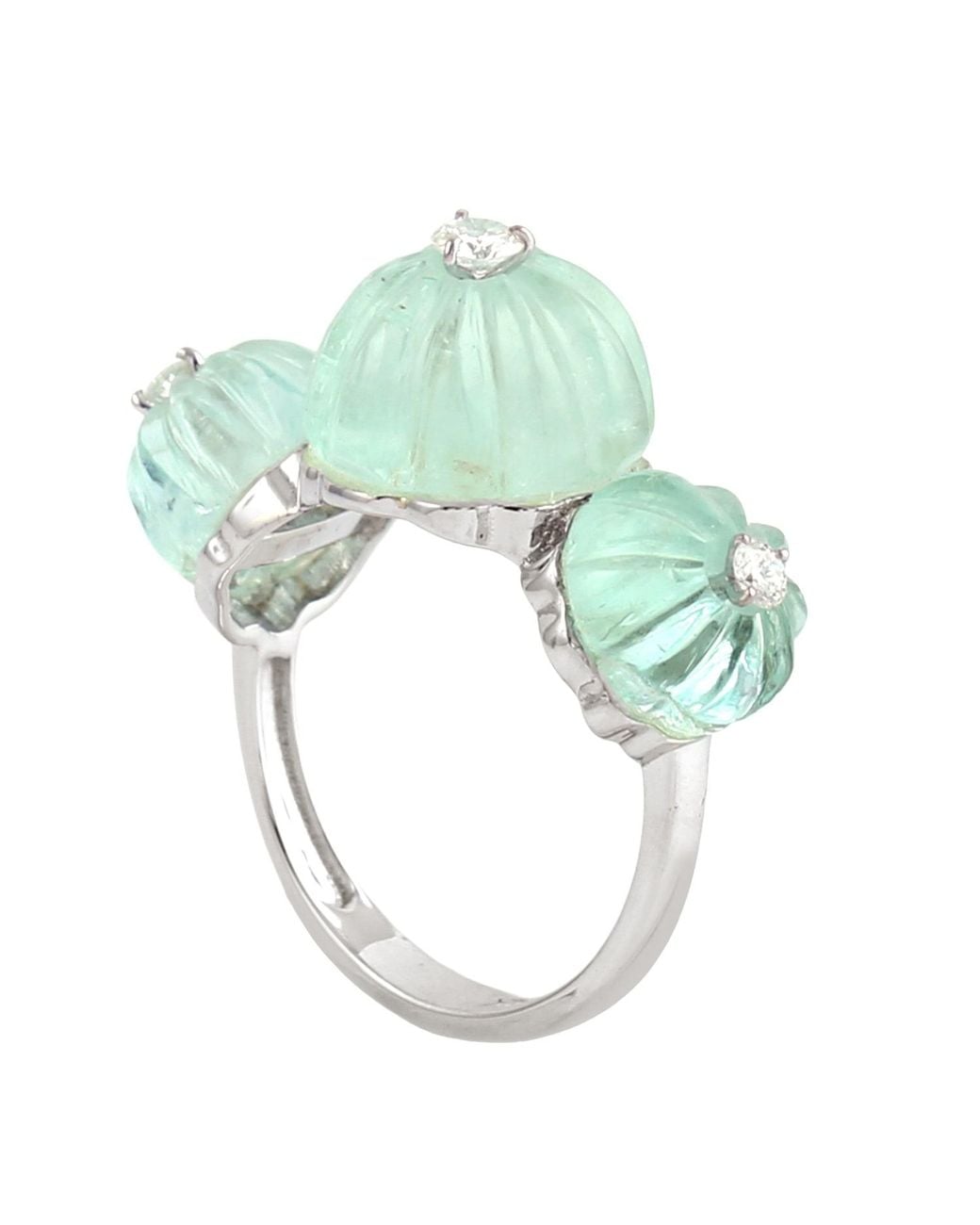 Artisan Green Carved Emerald & Diamond Floral Statement Ring