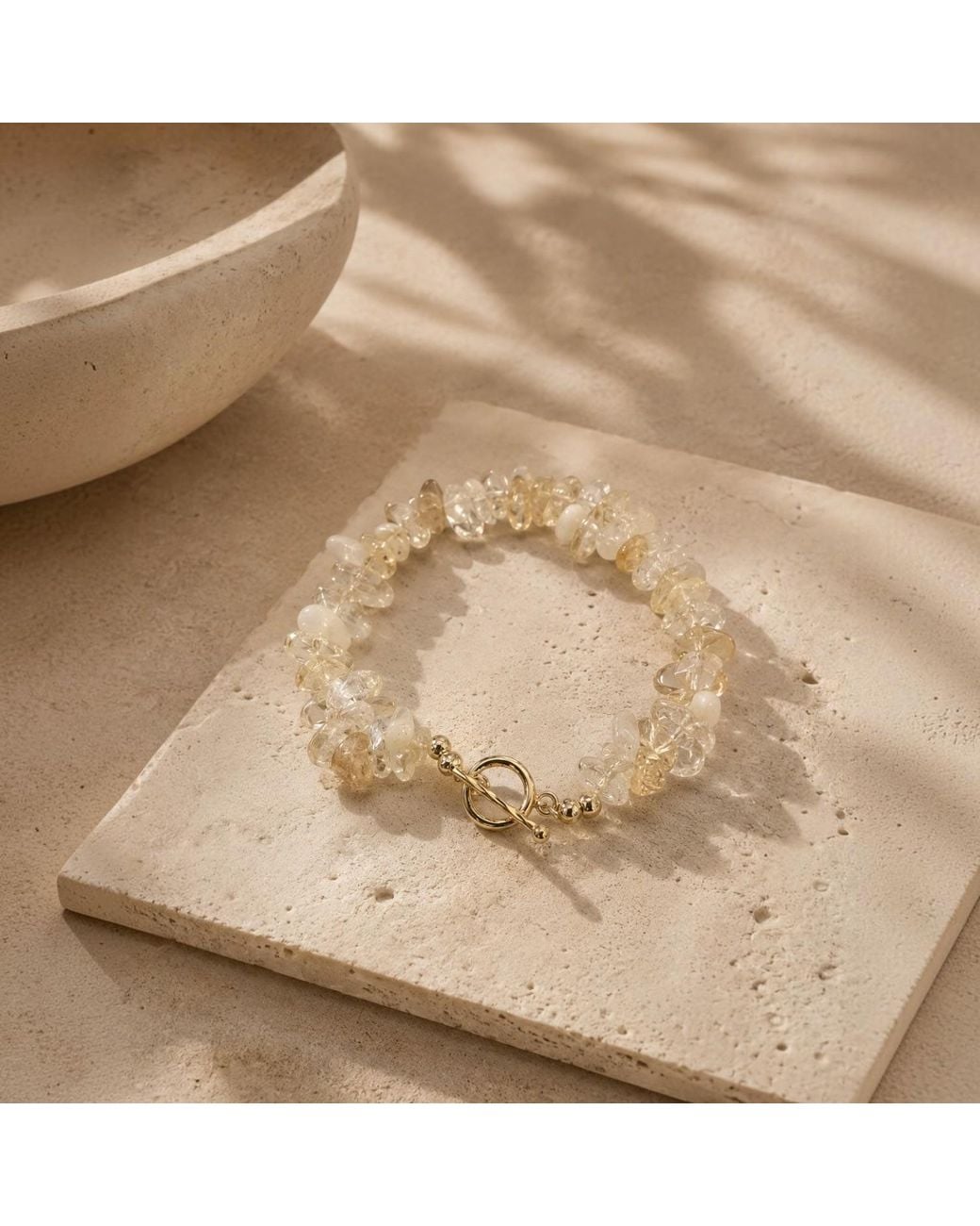 ORIGIN OF HEARTS Metallic Neutrals Aura Bracelet – Natural Citrine Double-Strand Gemstone Bracelet