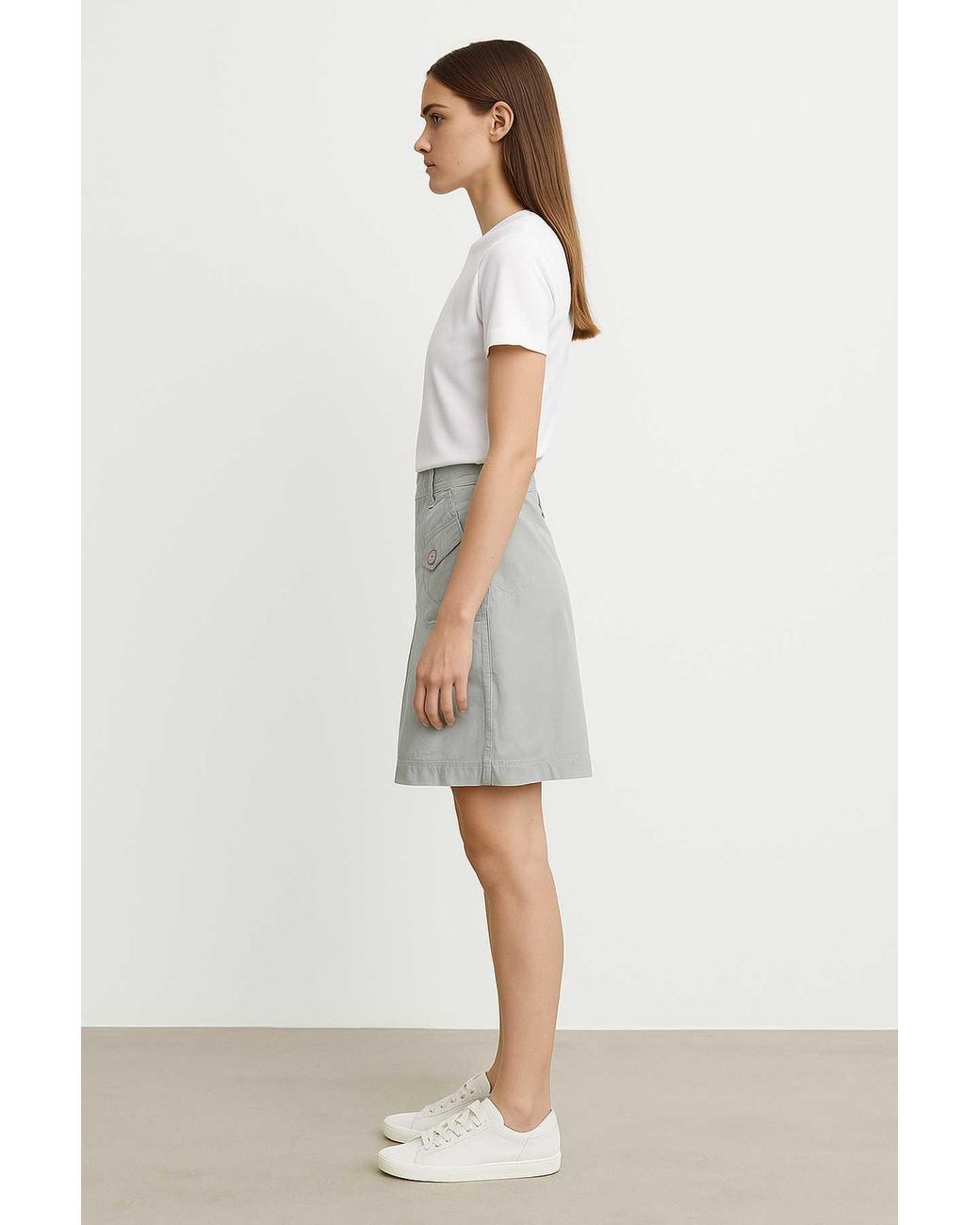 Conquista White Neutrals Cotton Gabardine Skirt With Buttoned Pockets