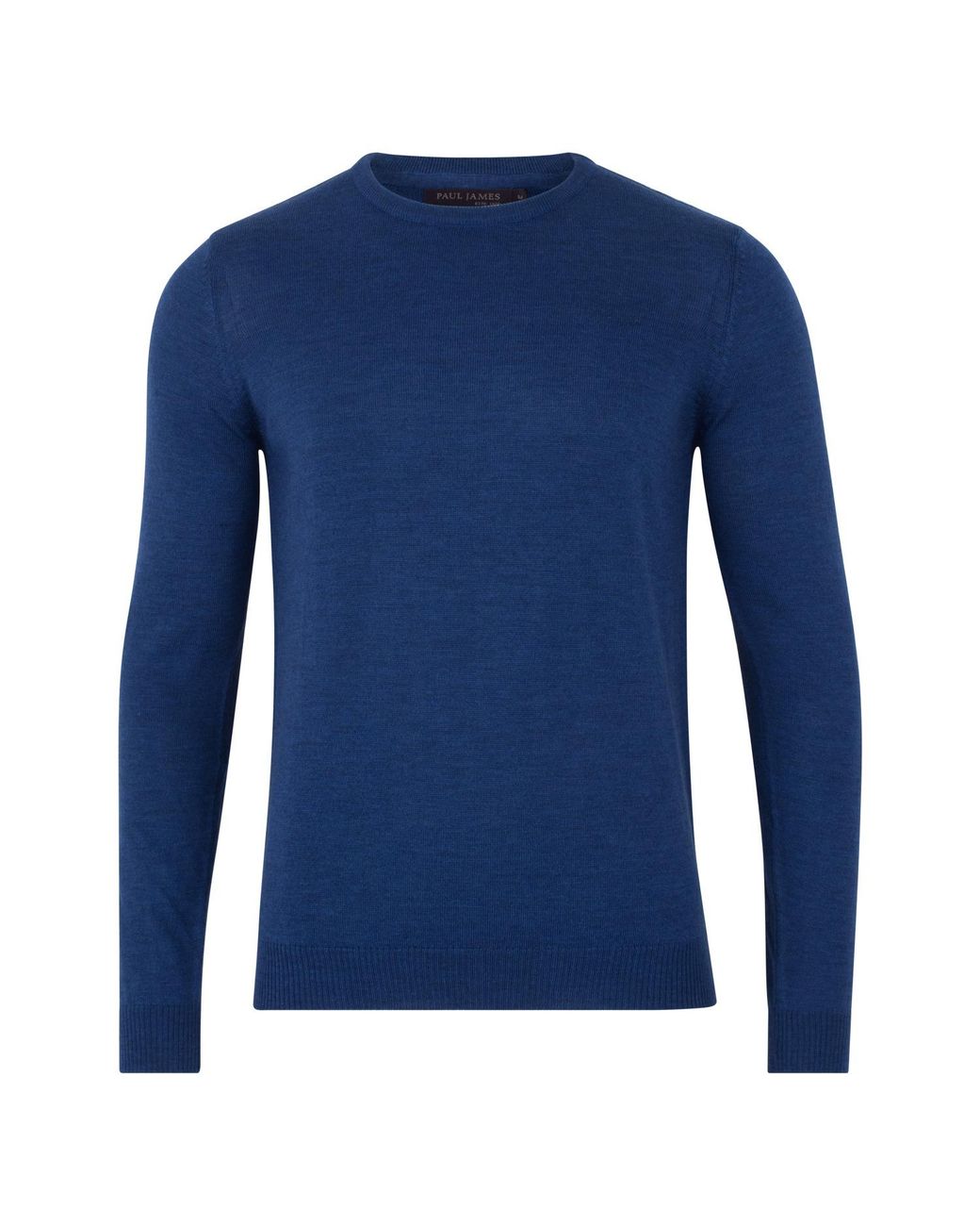 Paul James Knitwear Blue Extra Fine Merino Wool Calington Crew Neck Jumper for men