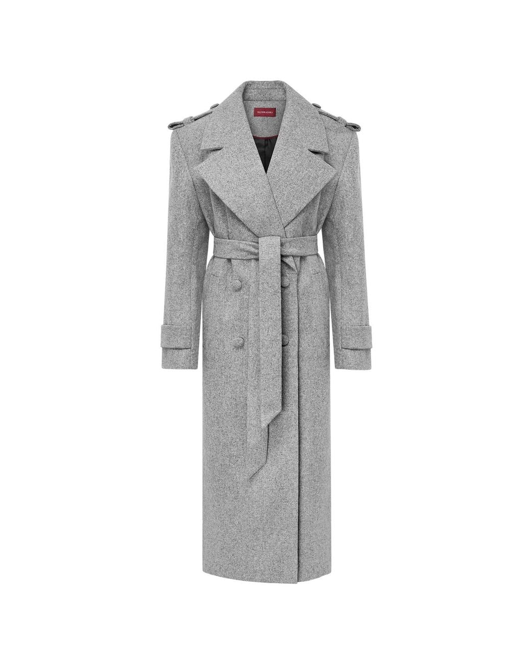 Mandragora Gray Double Breasted Wool Coat With Belt Rove