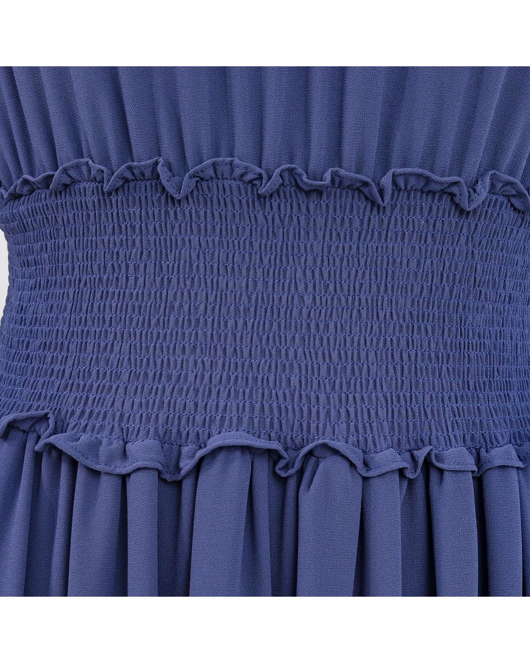 Smart and Joy Blue Chiffon Dress With Smocks And Small Ruffles
