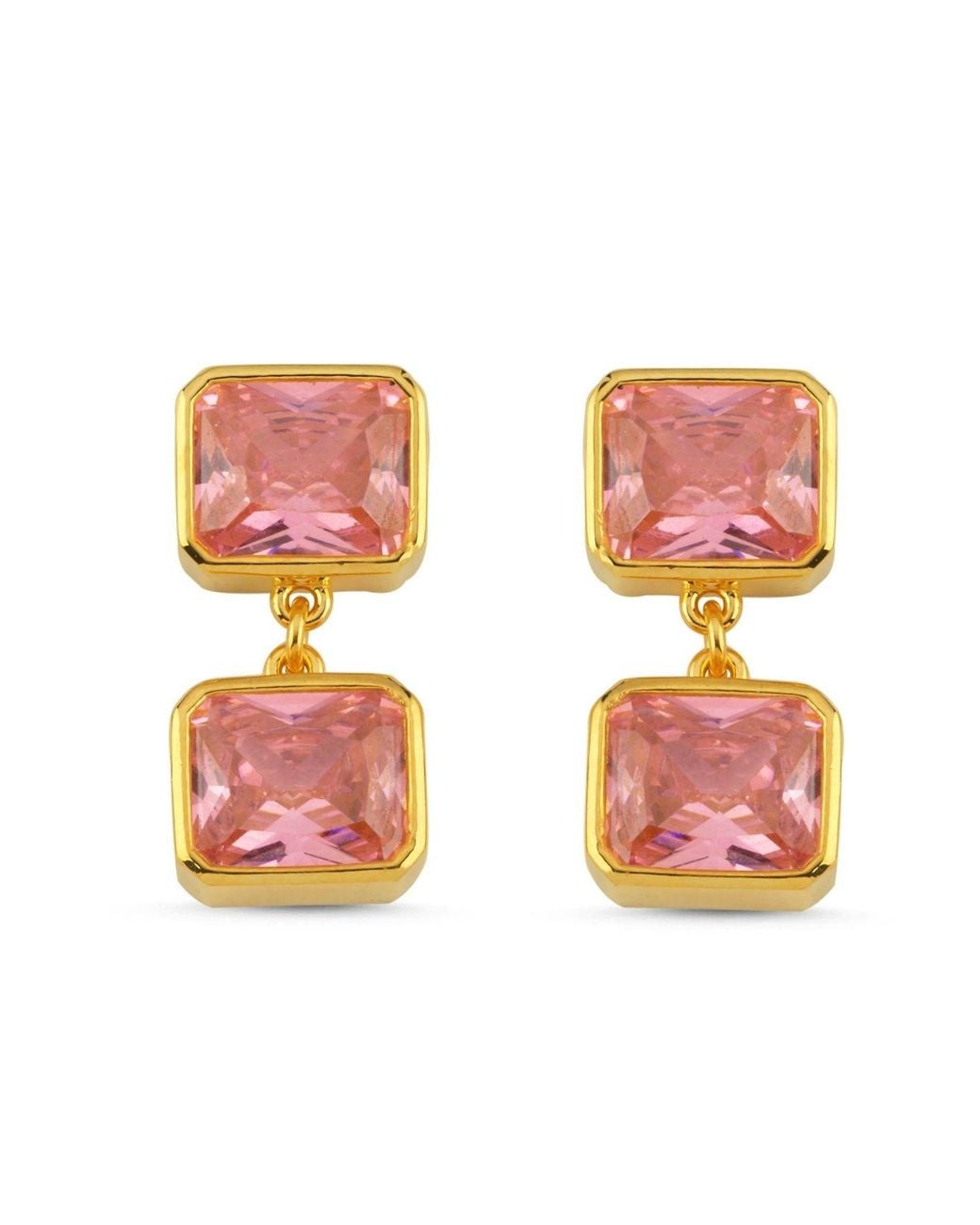 LINYA JEWELLERY Pink Double Crystal Stone Dangle Earrings