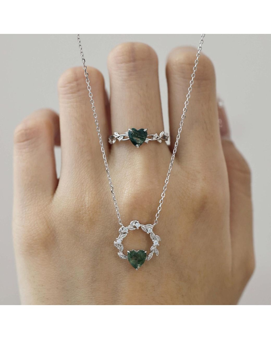 Azura Jewelry New York Metallic Heart Desire Moss Agate Vermeil Necklace