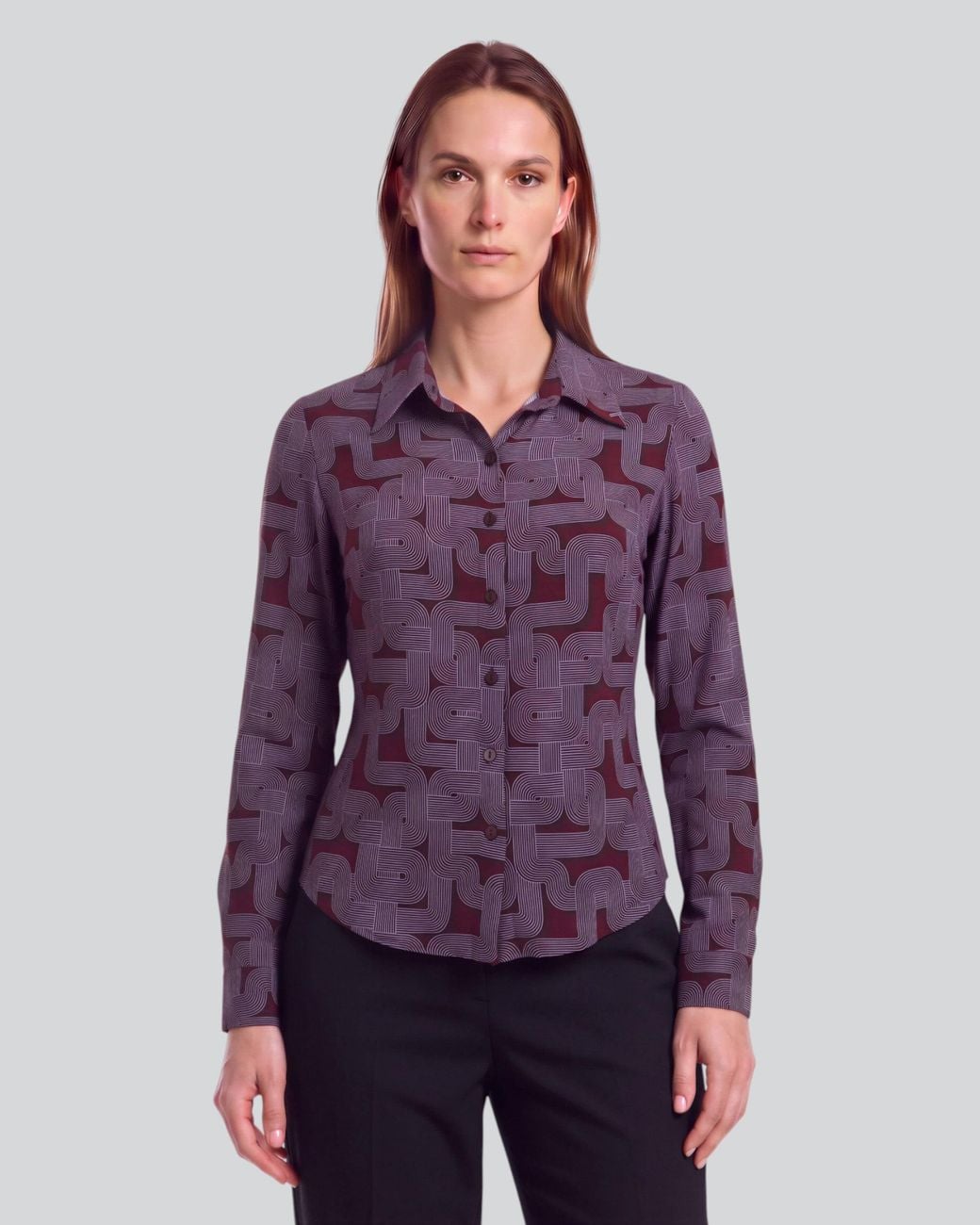 Lords of Harlech Purple Sutton Blons Geo Port Stretch Silk Long-Sleeve Shirt