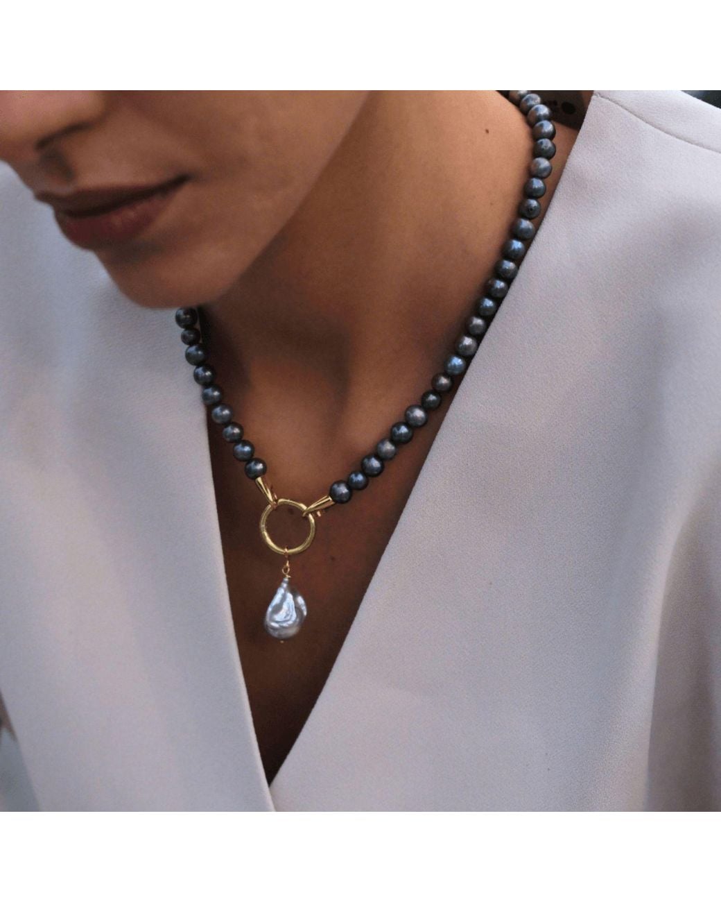 LINYA JEWELLERY Metallic Odra Baroque Pearl Necklace