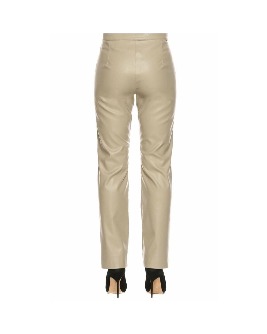 NAZLI CEREN Natural Tora Vegan Leather Straight Leg Trousers