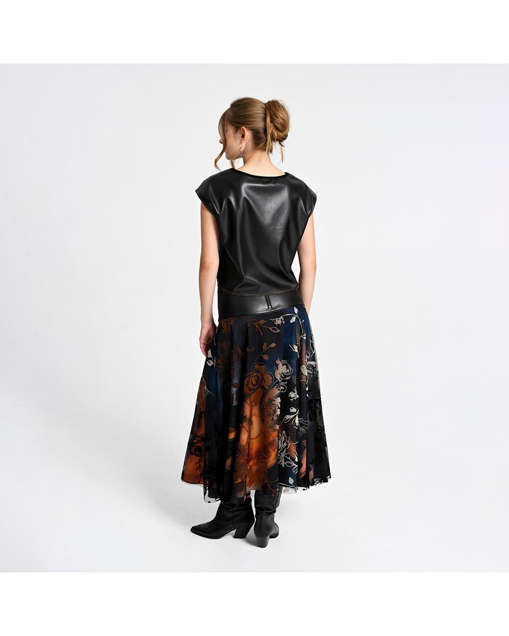 Lalipop Design Black Sleeveless Blouse With Vegan Leather Finish & Zipper Detail
