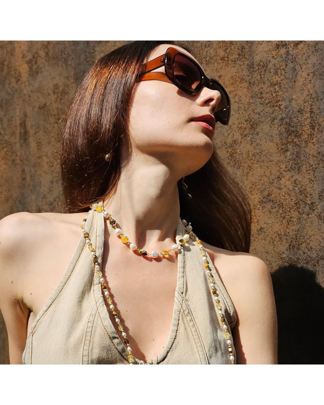 Farra Metallic Irregular Freshwater Pearls With Quartz And Tiger-Eye Stone Necklace