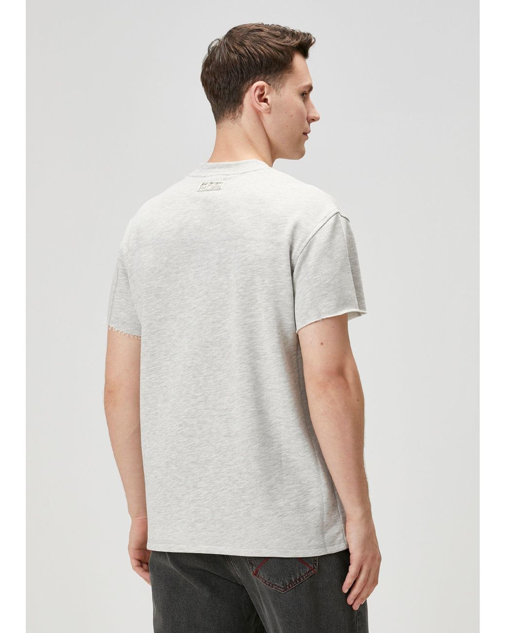 Pcfg Gray Cotton Tshirt With Emboss Print for men