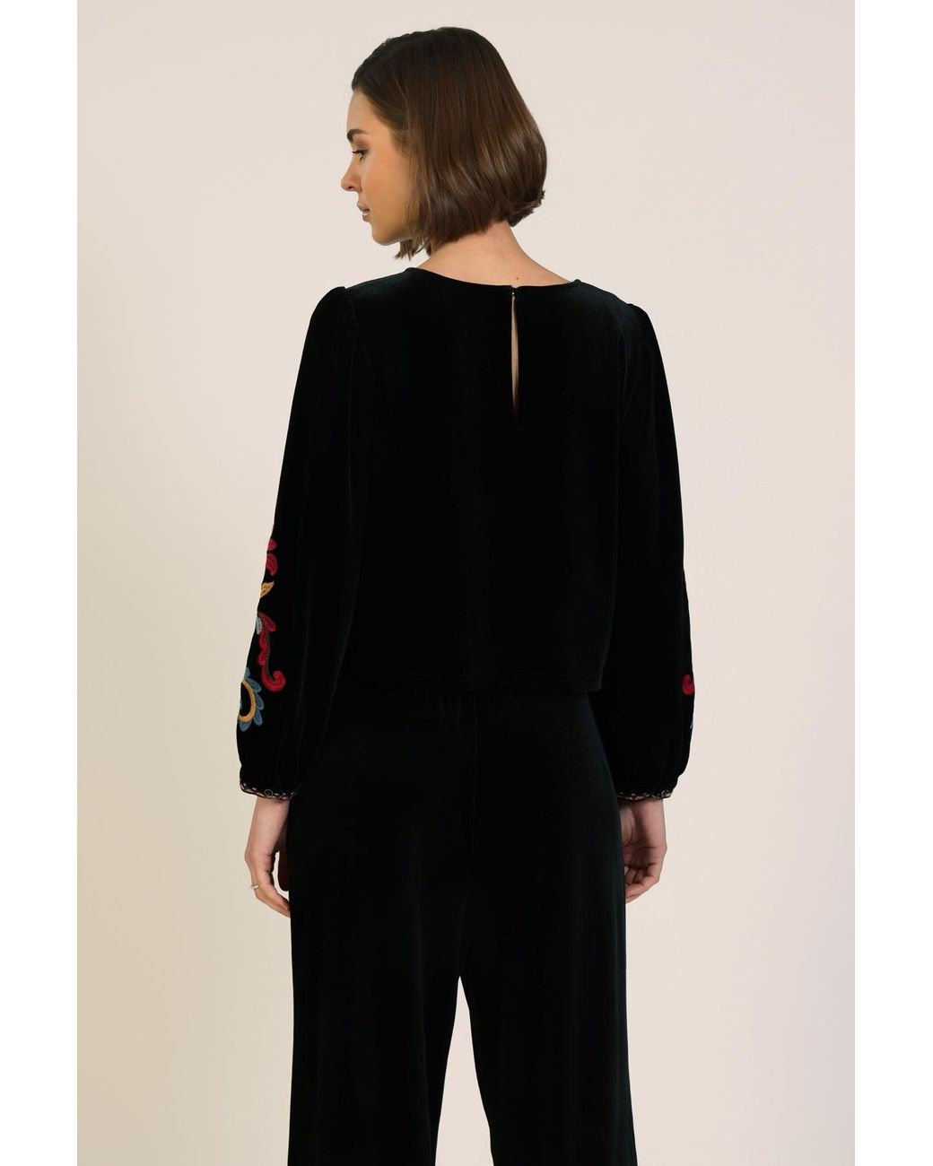 Traffic People Black Folklore Velvet Wide Leg Edith Trousers