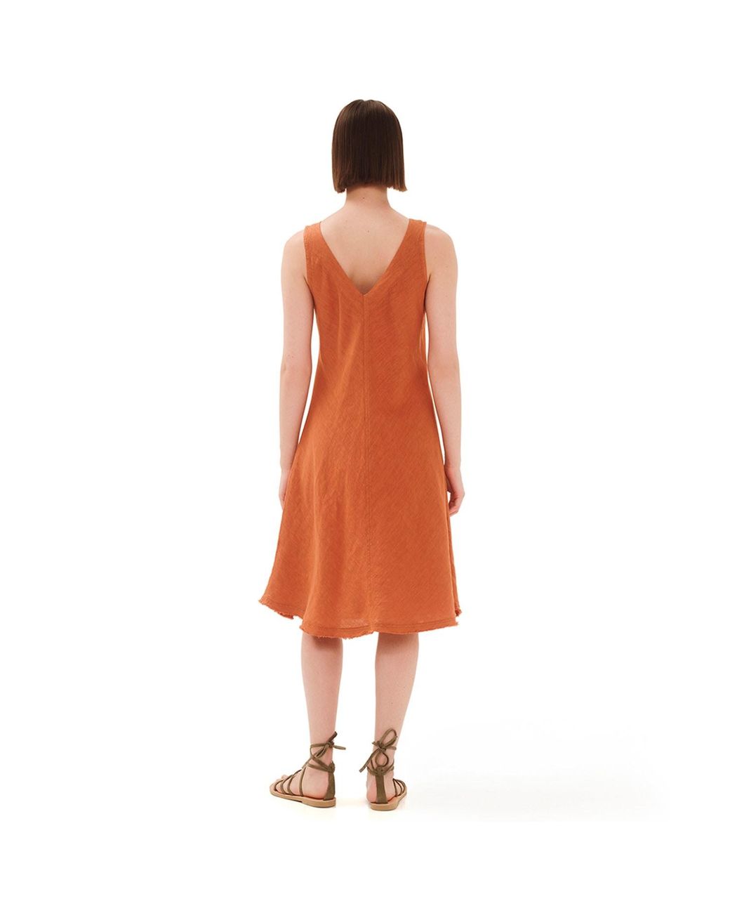 Haris Cotton Green “V” Neckline Flared Linen Dress