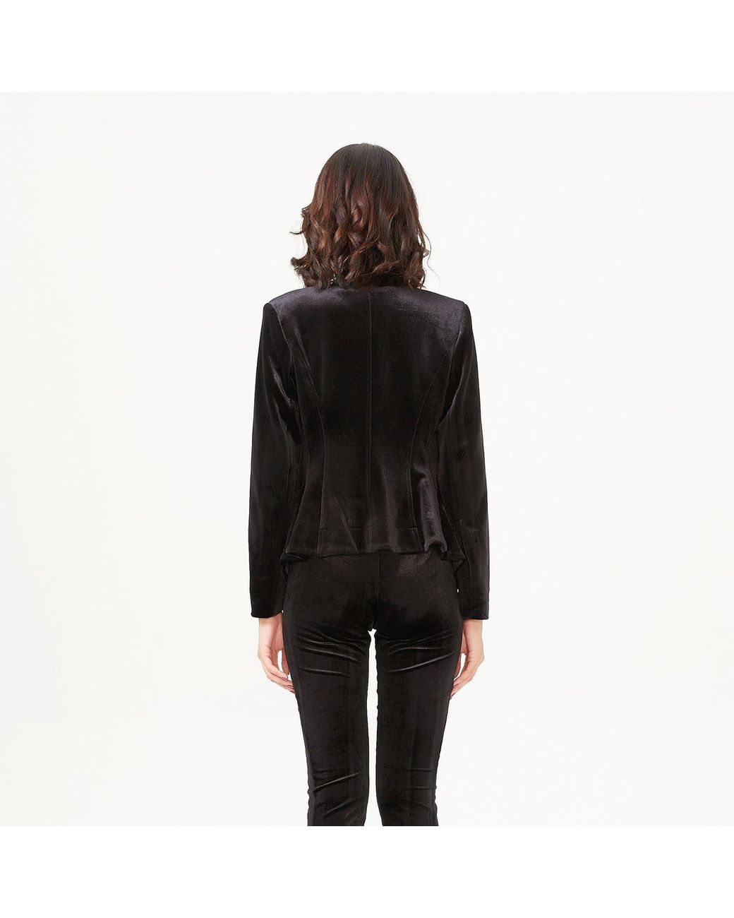 Smart and Joy Black Velvet Jacket With A Flat Neckline