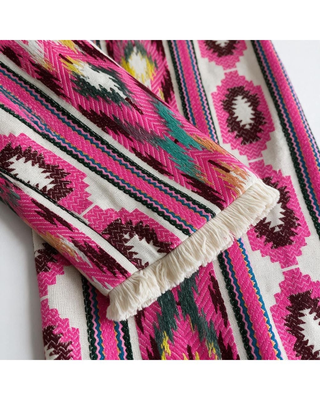 Kipépéo Pink Sorayya Jajim Fringe-Cuff Short Jacket