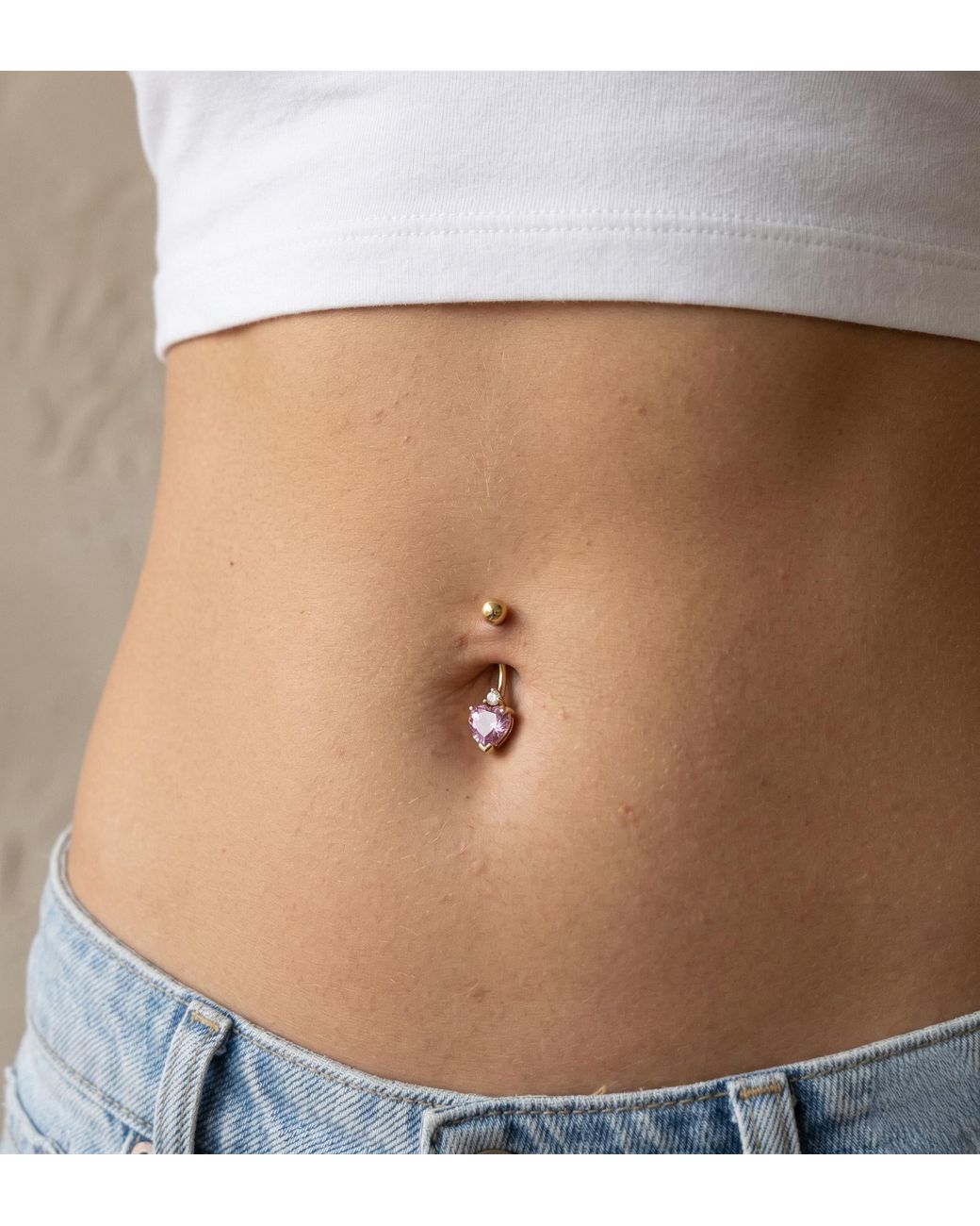 Zahav Jewelry Metallic 10K Solid Heart Shaped Amethyst Cz Belly Ring
