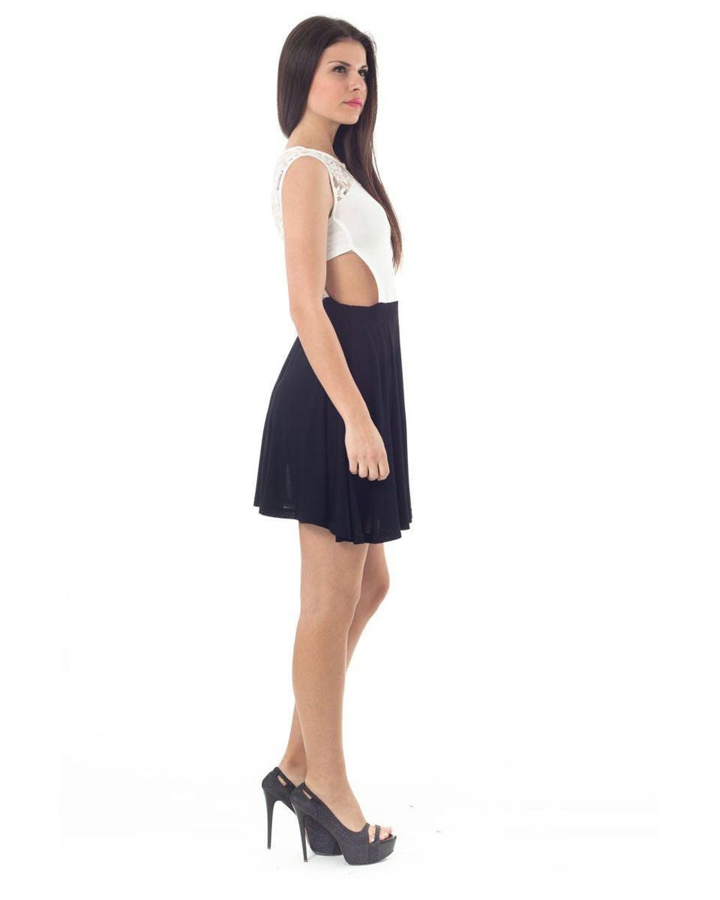 Conquista White Neutrals Lace Detail Skater Dress