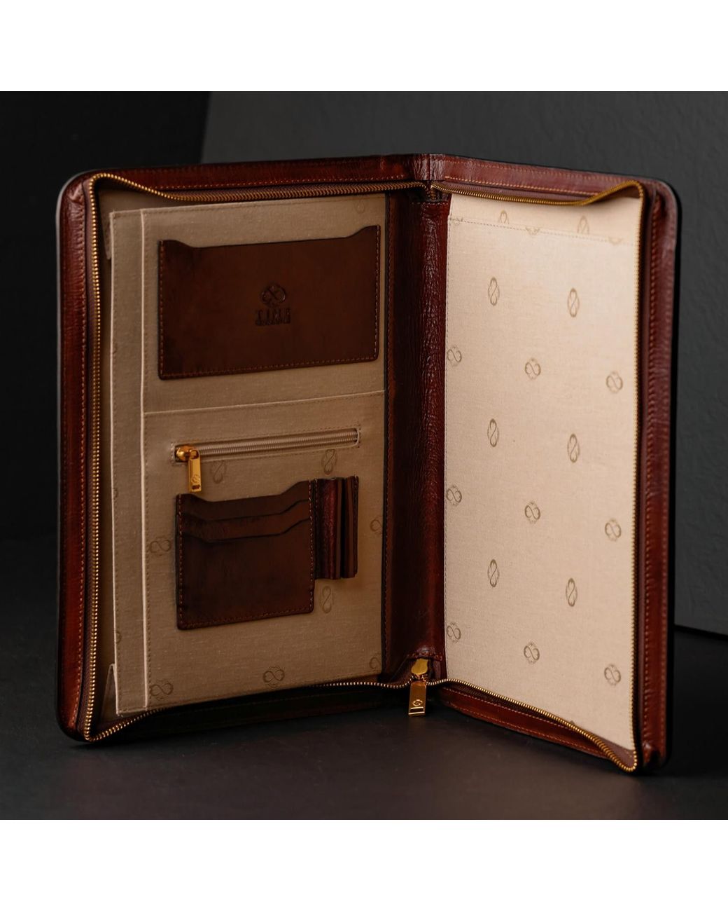 Time Resistance Brown Leather Documents Folder Organizer