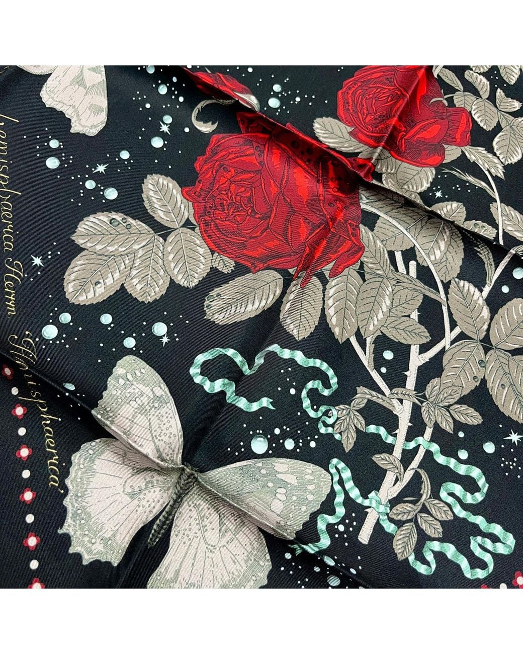 Wenzi Black Midnight Roses Rouge Double Sided Silk Twill Scarf