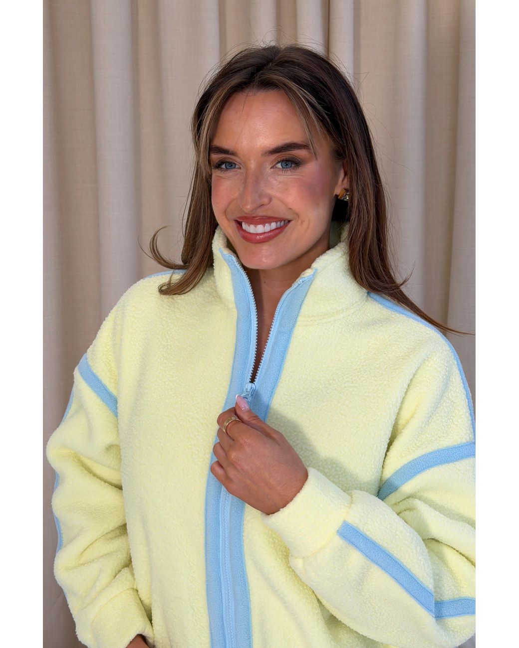 Girl In Mind Yellow Lulu Contrast Binding Full Zip Fleece Lime